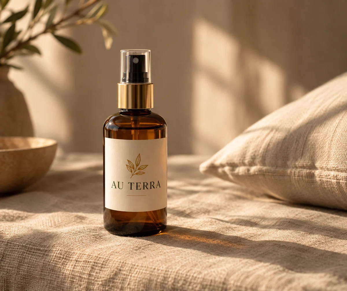 Au Terra botanical mist in warm sunlight